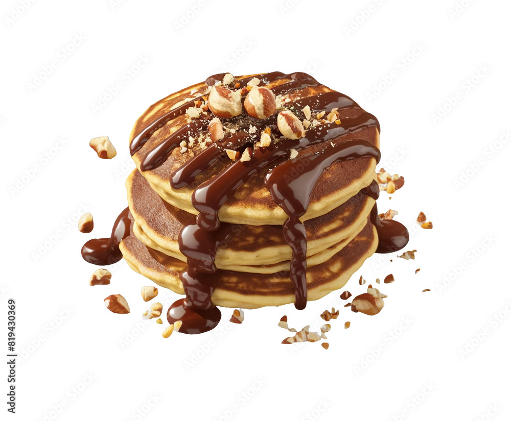 Chocolate hazelnut pancakes isolated on transparent background Ai generative. Chocolate hazelnut pancakes isolated on transparent background Ai generative.