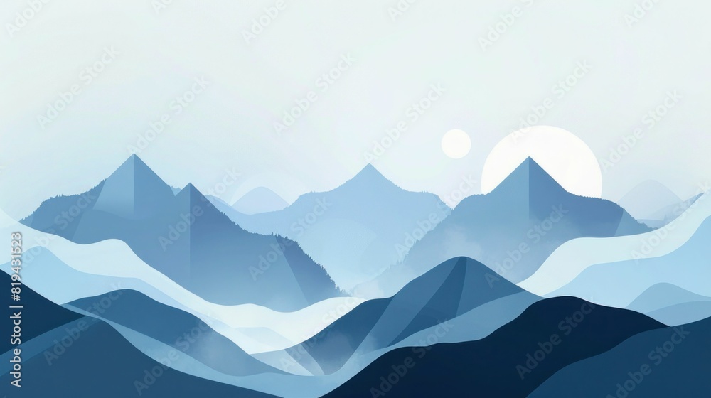 Naklejka premium A scenic landscape of majestic mountain range under a sunny sky with fluffy clouds, ideal for travel and exploration