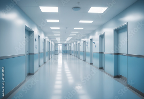 Blurred image of empty corridor to operating room in hospital.