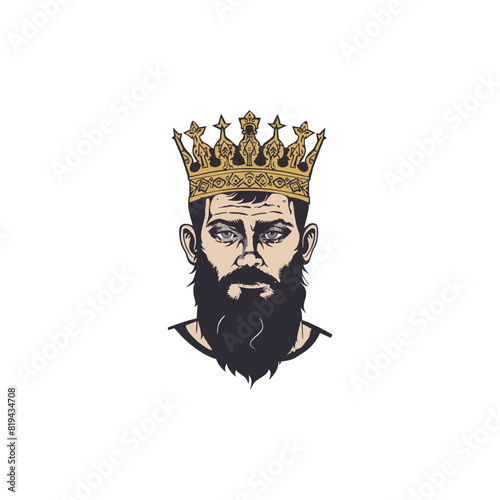 illustration of a bright-faced young man with a beard and crown