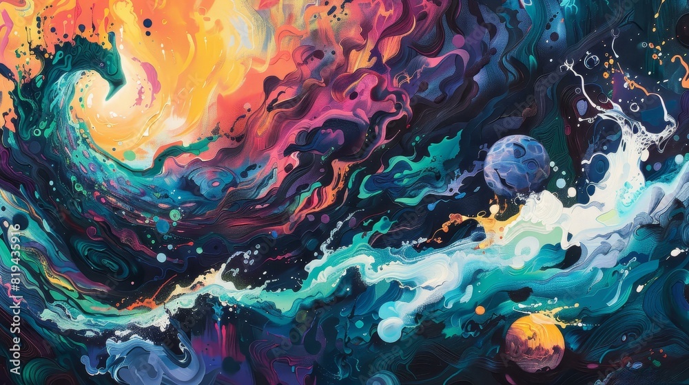 A vibrant painting depicting an intense, dynamic scene, Ai Generated