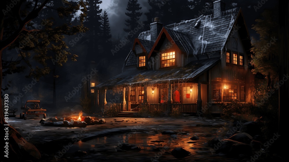 Oil painting. Lovely little hut. Generative AI Oil painting. Lovely little hut. Generative AI