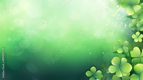 Vibrant green abstract background with clovers creating a refreshing nature-inspired theme, perfect for St. Patrick's Day and nature projects.