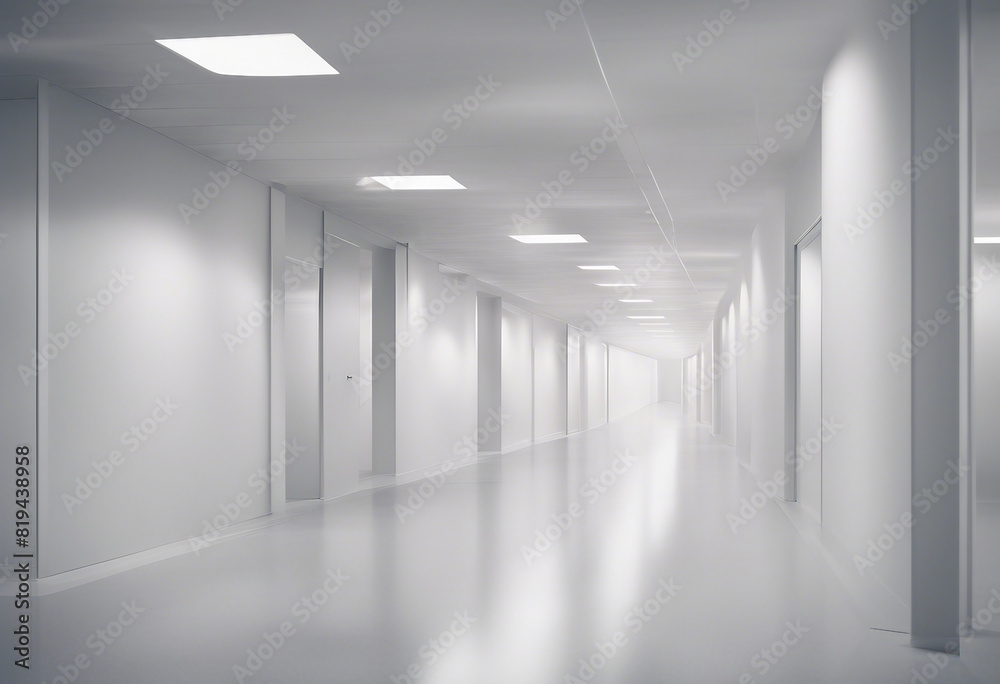 White open space office corridor with blank mock up wall White open space office corridor with blank mock up wall