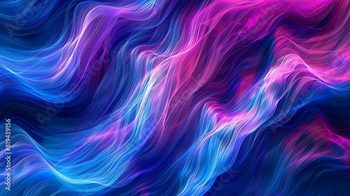 Abstract fluid lines intertwining with vibrant hues of blue and purple, forming a mesmerizing wave pattern