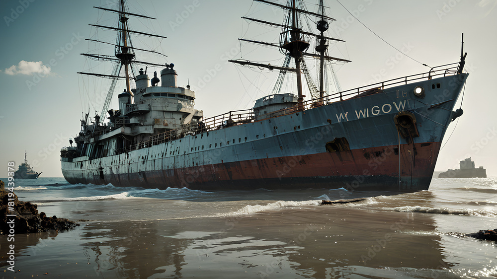AI image generate damaged battleship AI image generate damaged battleship