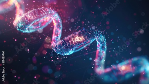 Abstract DNA structure background with glowing effect on dark color background, futuristic concept of biosource and technology