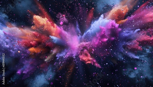 Colorful explosion of paint and powder with copy space, 3d rendering , abstract background