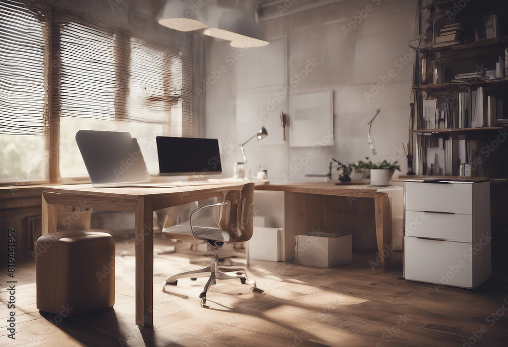 Wooden and white open space office corner