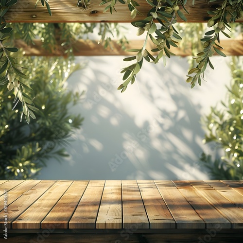 Luxurious Olive Tree Product Placement Mockup on a Stylish Wooden Table in a Tropical Paradise