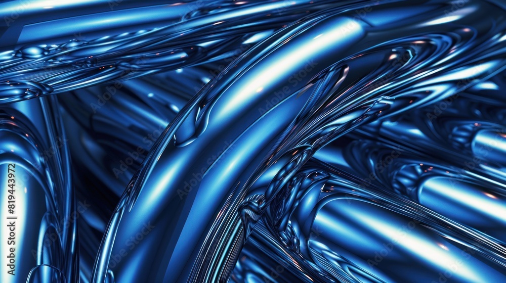 Metal blue curved pipes as an industrial concept background for a web page, template or web banner