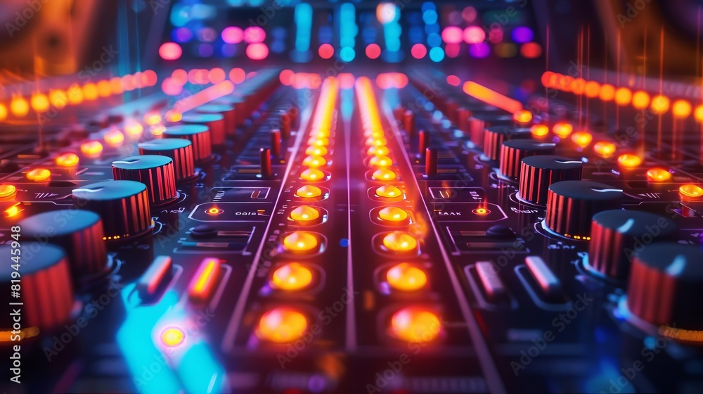 Fototapeta premium Capture the thrill of a concert experience with vibrant sound system visuals on black