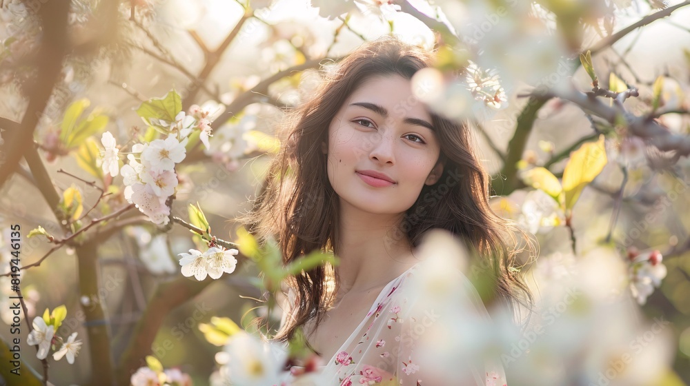 Beautiful young woman in spring blooming garden. Springtime. Beautiful young woman in spring blooming garden. Springtime.