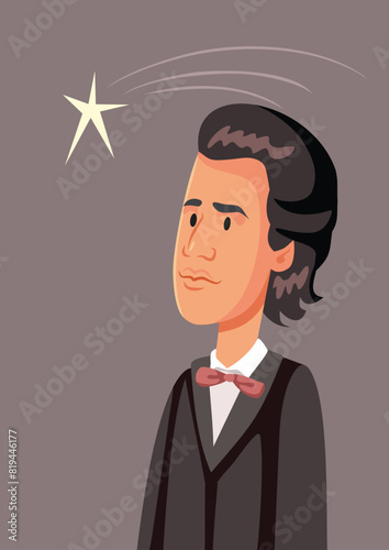 Vector Portrait of Mihai Eminescu in Caricature Style. Portrait of the most important romanian writers 
