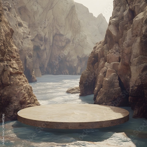 Solitary Circle of Sand Surrounded by Towering Coastal Cliffs and Crystalline Waters