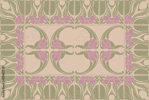 Art nouveau botanical flower seamless pattern background