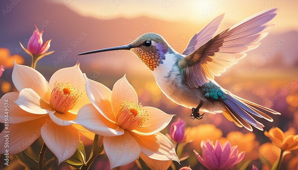 Naklejka premium Hummingbird on flower