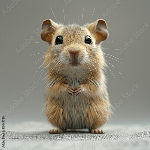photorealistic grey colors gerbil standing up and looking in the camera white background