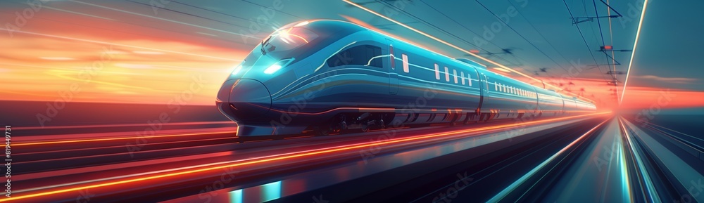 Futuristic High-Speed Train Powers Through at Dusk