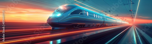 Futuristic High-Speed Train Powers Through at Dusk