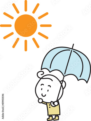 日傘をさす女性と太陽