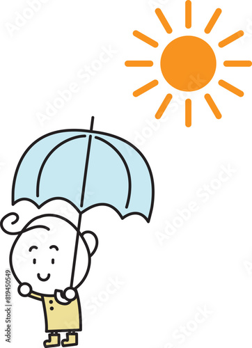 日傘をさす女性と太陽