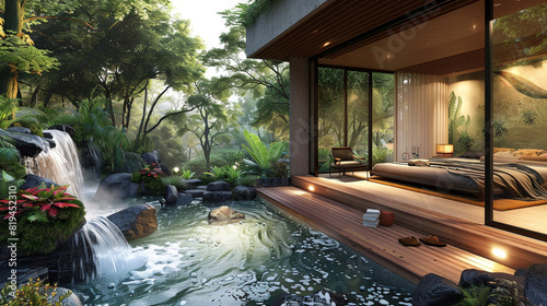 Zen-inspired balcony with tranquil water features. ©    Laiba Rana