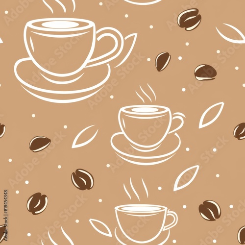 Coffee-Themed Linear Print with Abstract Cup and Beans  