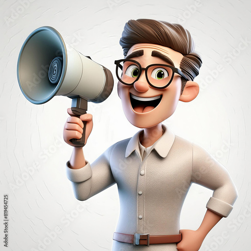 3D illustration of a man with a megaphone in his hand