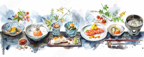 Kaiseki Dining Experience Capture the culinary artistry of a traditional multicourse Kaiseki dinner served at a Ryokan Photograph beautifully plated dishes featuring seasonal ingredients, arranged met