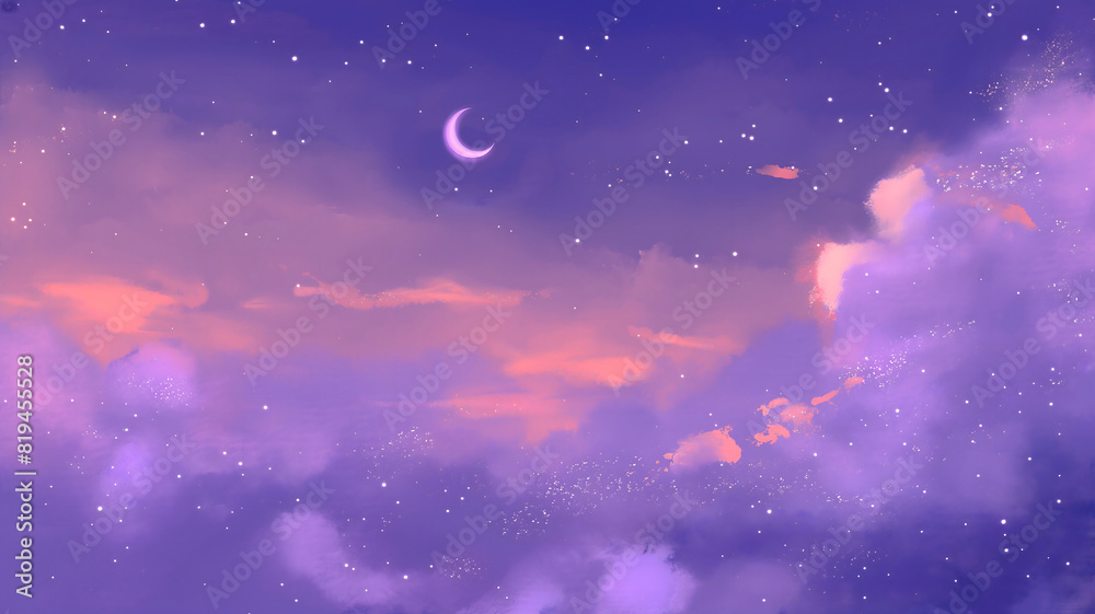 Dreamy Night Sky with Crescent Moon Dreamy Night Sky with Crescent Moon