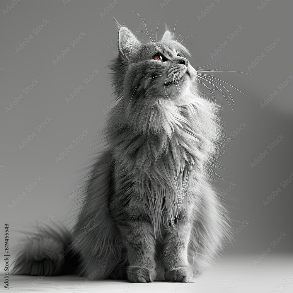 Profile picture of a cat, full body picture on white background