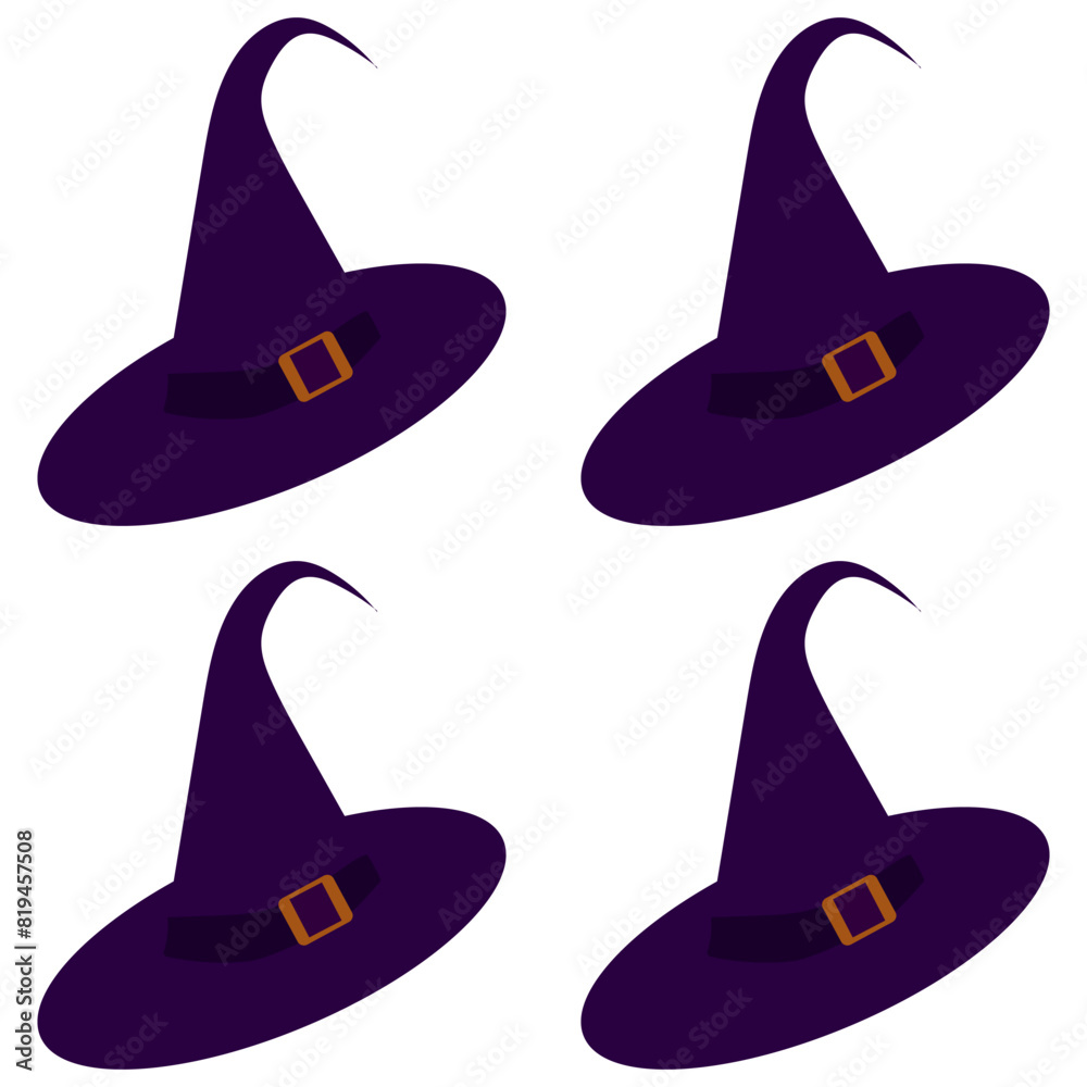 Fototapeta premium Purple witch hat with buckle. Seamless pattern. Vector illustration.