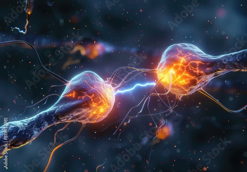 Neural connection: nerve synapse - intricate junction where nerve cells communicate, essential for transmitting signals throughout the nervous system. photo
