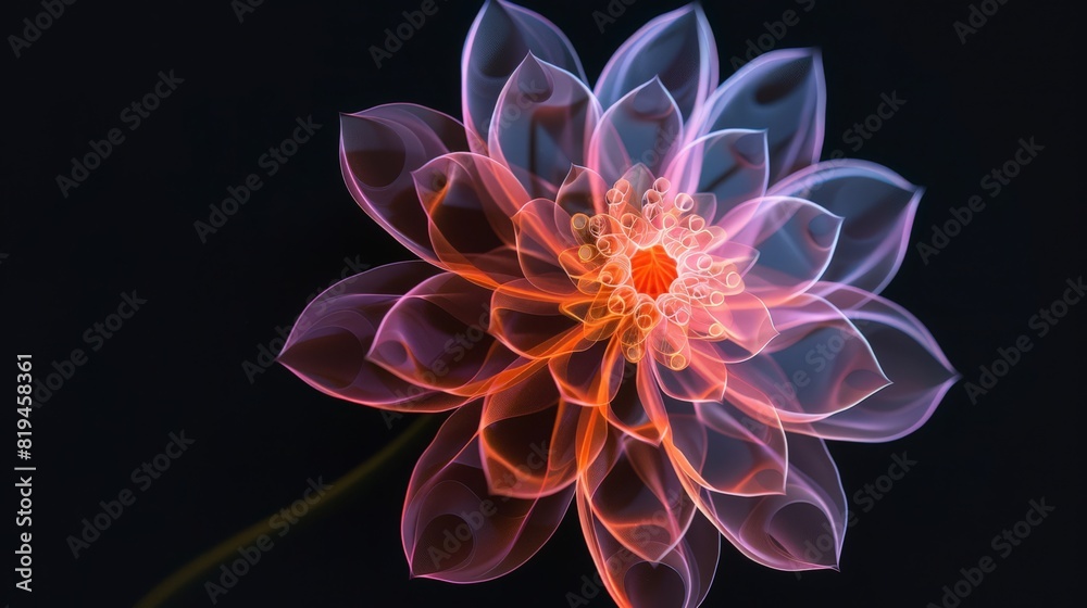 Within the confines of mathematical precision, a glowing flower blooms, its intricate fractal patterns a testament to life's complexity. Within the confines of mathematical precision, a glowing flower blooms, its intricate fractal patterns a testament to life's complexity.