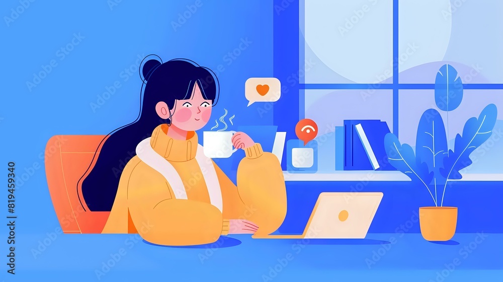 Vibrant Blogger's World: Woman at Laptop with Social Media and Emoji Vibrant Blogger's World: Woman at Laptop with Social Media and Emoji