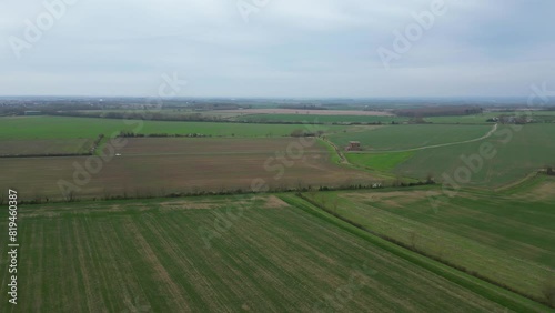 High Angle View of British Roads at Countryside Landscape of Highfields Village, Cambridgeshire, England UK. March 21st, 2024 photo