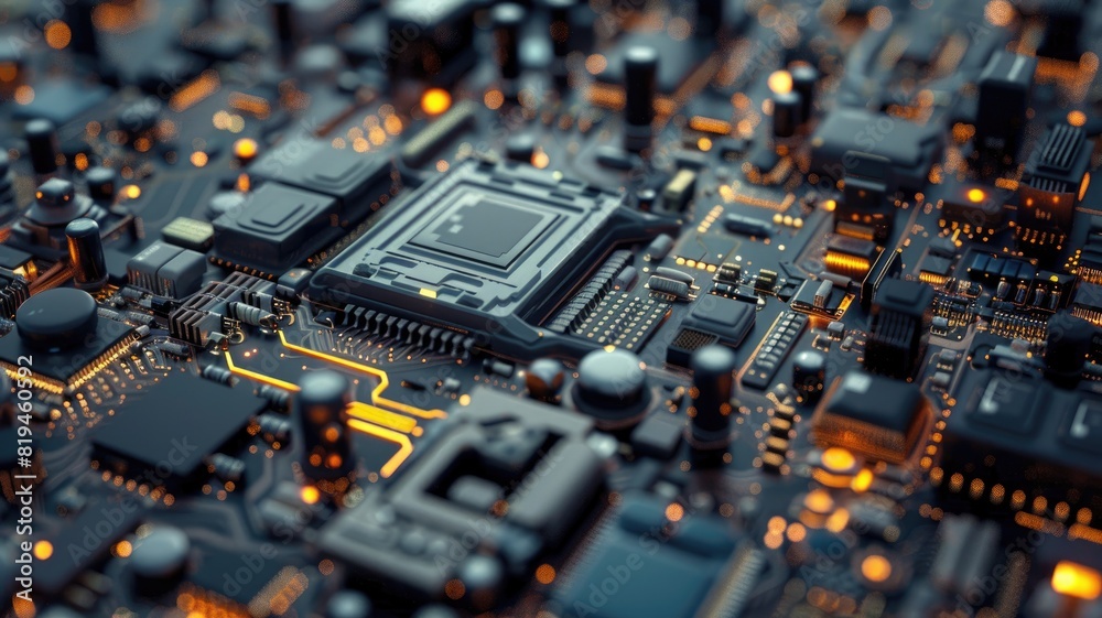 Close-up of lit circuit board with intricate components Close-up of lit circuit board with intricate components