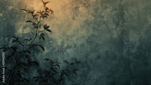 Dark  moody botanical illustration with textured background