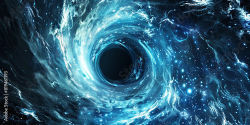 a black hole with swirling blue and white lines, generative AI