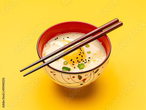 Japanese chawanmushi on isolated on yellow background