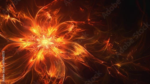 Within the vector landscape, a luminous bloom bursts forth a fire fractal flower, epitomizing the eternal flame of creation.