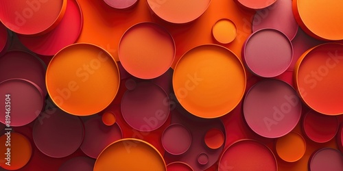 A bunch of randomly placed and overlapping 3D circles with a gradient between orange and red AIG51A.