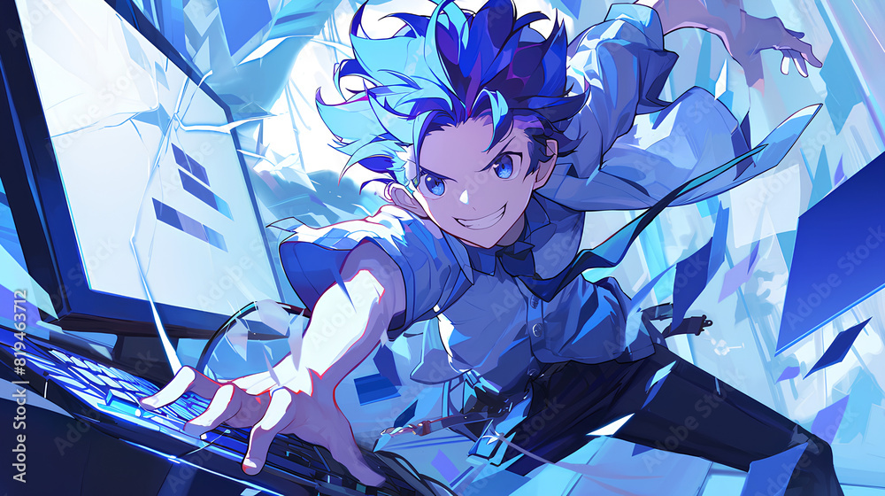 anime boy playing games in front of computer anime boy playing games in front of computer