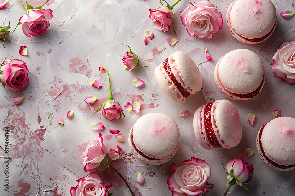 Elegant Strawberry Macarons with Rose Flowers