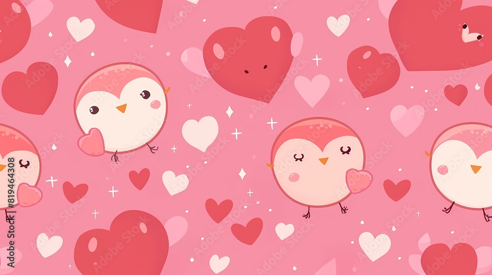 Sweet and Simple Valentine's Day Kawaii Background in Red and Pink