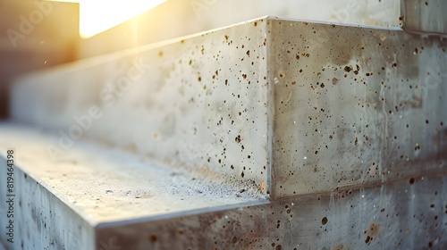 A close-up of the edge of an architectural concrete structure, highlighting its texture and detail. with a minimalist aesthetic in the style of concrete construction. 
 photo