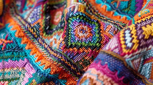 vibrant peruvian textiles colorful handwoven fabrics with intricate geometric patterns closeup photo photo