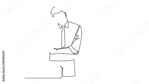 Wallpaper Mural Self drawing animation of single line draw of young confused worker standing and thinking of solution to his job problem at the office. Think idea concept. Continuous line draw. Full length animated Torontodigital.ca