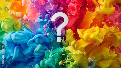 vibrant rainbow paint splash with question mark in center symbolizing curiosity and lively uncertainty abstract photo photo